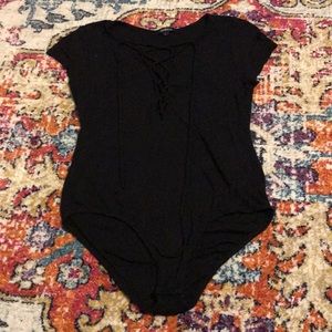 Black ribbed lace up bodysuit
